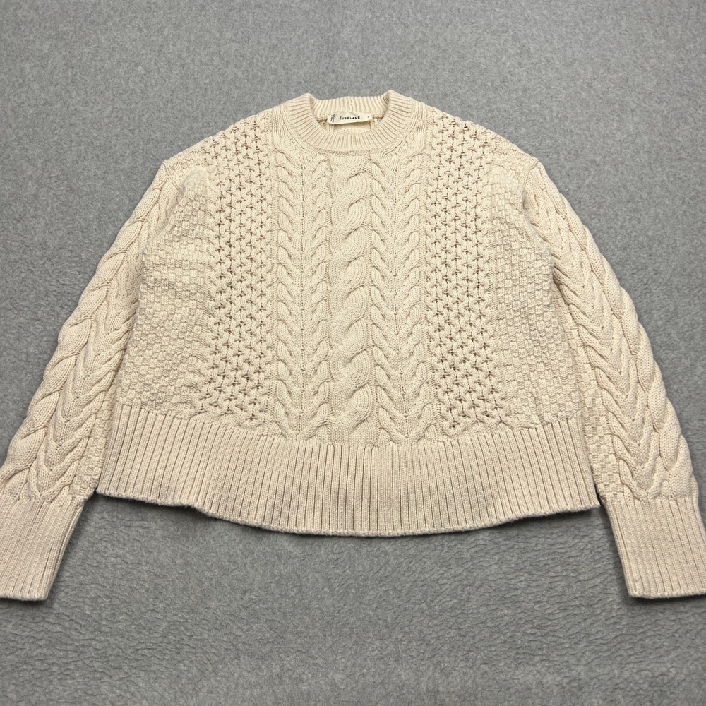 Everlane Sweater Women's Small Cream Cable‎ Knit Organic Cotton Chunky Pullover